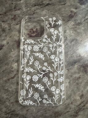 New Clear Floral Pattern Wallet Phone Case - White Design